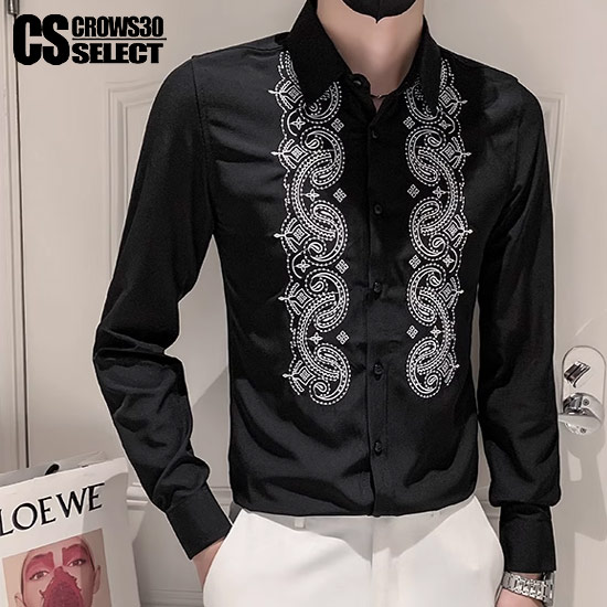 2265Z 美品 エトロ リネン刺繍シャツ 黒 長袖42 2265Z 美品 エトロ リネン刺繍シャツ 黒 長袖42