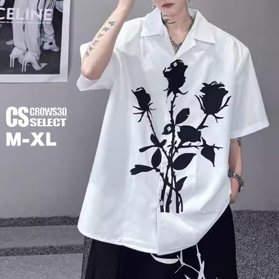 楽天市場】クシャツ メンズ 薔薇 バラ柄 シャツ 半袖 モード系