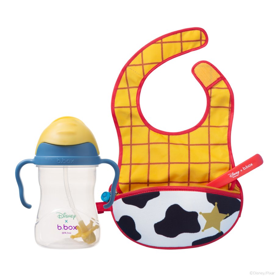 ウッディー コラボ シッピーカップ ディズニー Disney ストローマグカップ とトラベルビブ よだれかけ スプーンの3点セット プレゼント ギフトにも ビーボックス 誕生日 食事 新生児 赤ちゃん 男の子 女の子 トレーニングマグ 取っ手付き Woody 送料無料 ox トイ