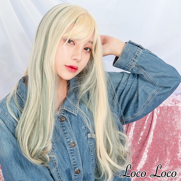 楽天市場 即納 ウィッグ グラデーション ロング ブロンド グリーン バレイヤージュ メッシュ ストレートウェーブ ホワイトゴールド オリーブ グリーン 原宿系 オシャレ ファッション コスプレ 耐熱 Locoloco ロコロコ Calinou カリヌ