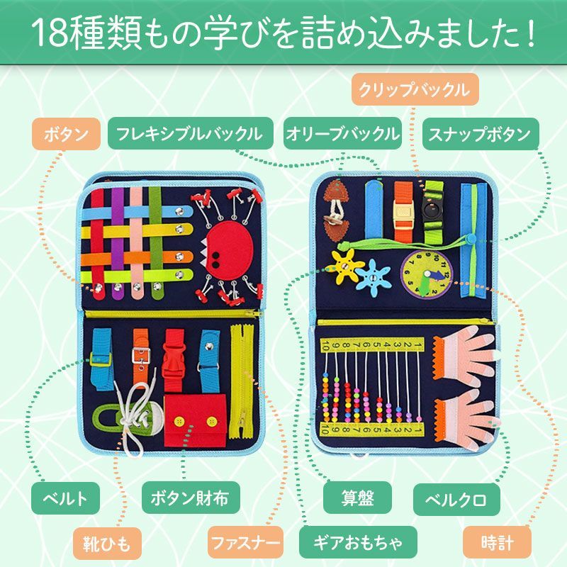 【ランキング1位】ビジーボード 知育バッグ モンテッソーリ おもちゃ 知育玩具 音が出ない お着替え練習に 入学前練習 靴紐結び ボタン 学習 教育 発育 プレゼント 贈り物 誕生日 おでかけ 長距離移動 静か 旅行 ラッピング対応