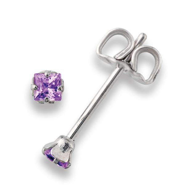 【MARE】ピアス　Square Princess Star Cut　2.5ｍｍ CZ+PT/IP 85.CZAmethyst