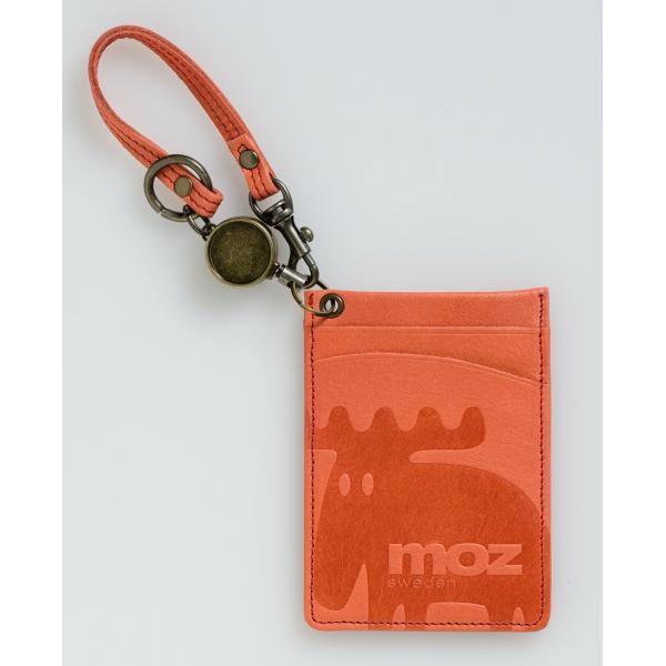 MOZ　モズ)　 パスケース 本革 リールコード付き ICカード入れ ストラップ付き　86006　レッド　RE　ヘラジカ　エルク　北欧