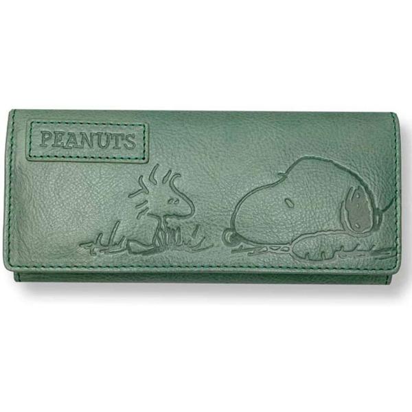 PEANUTS　スヌーピー　フラップ ロングウォレット 長財布 牛革 　グリーン　SNOOPY　73054　国内正規ライセンス商品 8,591円