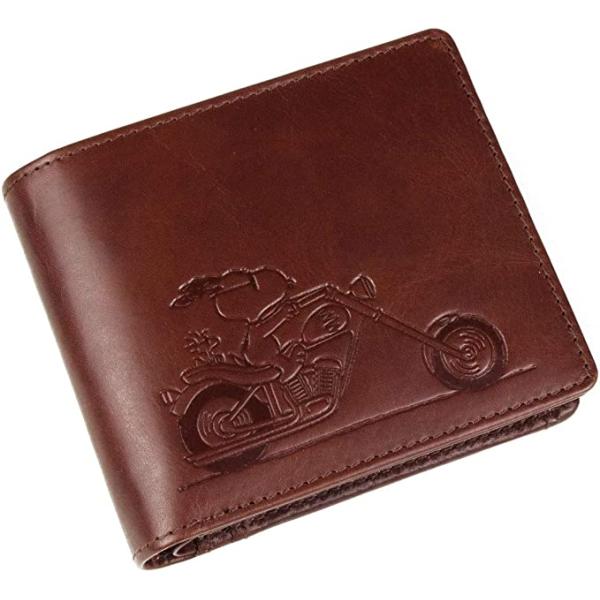 PEANUTS　スヌーピー　 短財布 二つ折り ボックス型小銭入れ 型押し　ブラウン　BR　SNOOPY　73300　　国内正規ライセンス商品