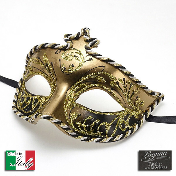 イタリー製 ベネチアン カーニバル マスク 仮面 【GIGLI】 ブラック ゴールド ハロウィン コスプレ イタリア製 europe_plum bce-31bk-gl