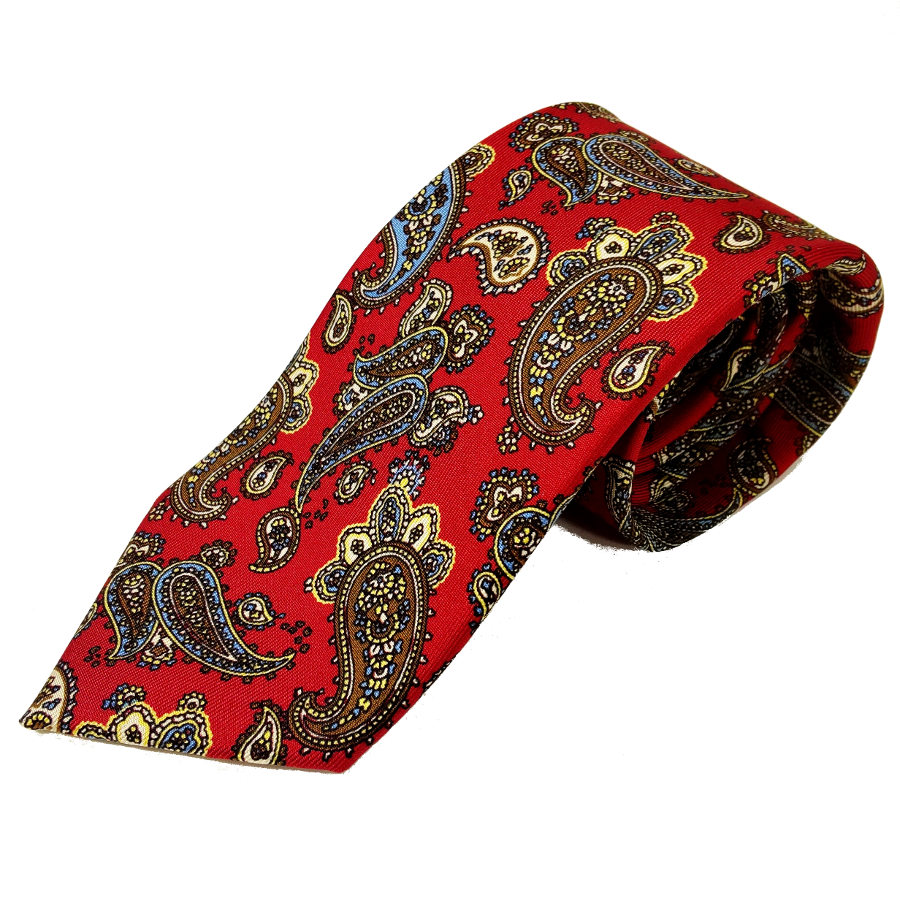 E.& G.CAPPELLI(E.& G.カペッリ) イタリア製 ネクタイ ヘビーシルク EG60000-26 レッドX ブラウン＋ベージュ他 ペイズリー柄 プリント 9.0cm巾