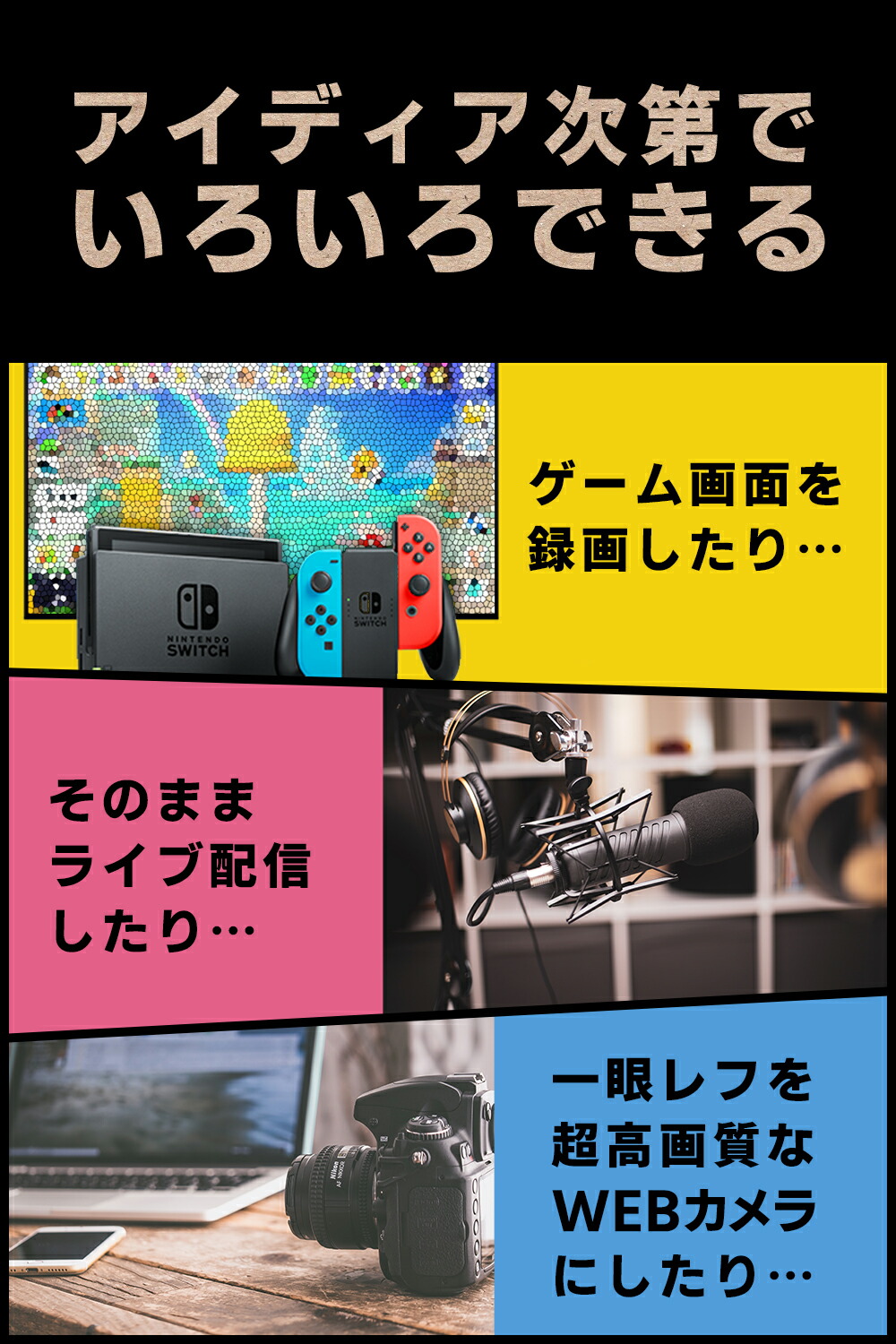 楽天市場 ビデオキャプチャー Hdmi Usb3 0 1080p 60fps Switch Ps4 Xbox ウェブカメラ キャプチャーボード 1080p Hdmi パススルー Hdcp Hd Hdmiゲーム録画 Hdmiビデオ録画 ライブ配信用キャプチャーデバイス Mac Windows 7 8 10 Obs Potplayer Youtube Twitchに対応