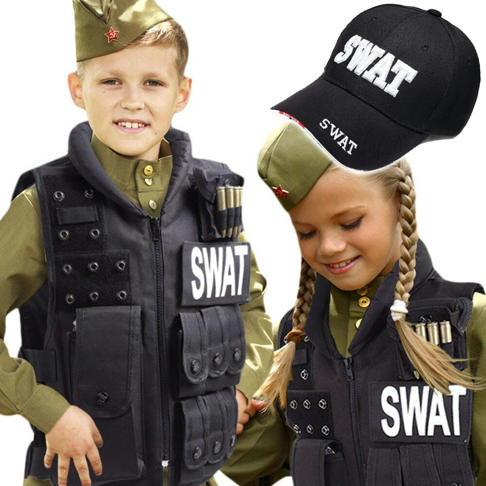楽天市場 あす楽翌日配達対応 タクティカルベスト キャップ セット ハロウィン コスプレ 仮装 Swatコス 特殊部隊 Swat こども キッズ ベスト Swatキャップ サバゲー 装備 サバイバルゲーム 小学生 キッズ用 Chic