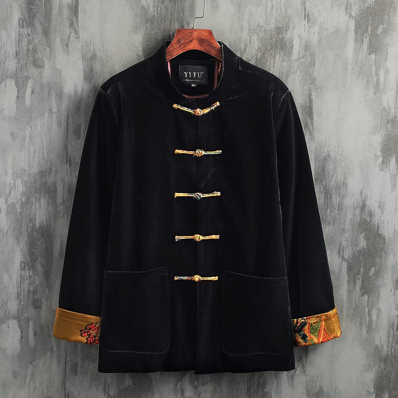 チャイナ服 チャイナジャケット カンフー服 メンズ 男性用 立ち襟 ベロア 別珍 チャイナボタン カジュアル 中華服 中華風【送料無料】
