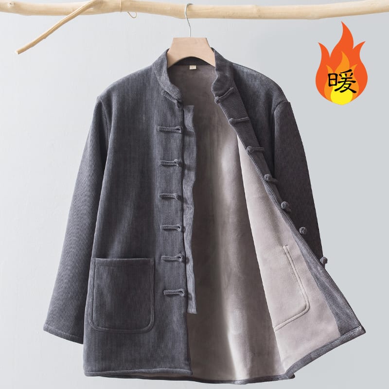 チャイナ服 メンズ チャイナジャケット カンフー服 太極拳服 唐装 男性用 マオカラー フリース 裏地 チャイナボタン 防寒 ピケ コーデュロイ　送料無料
