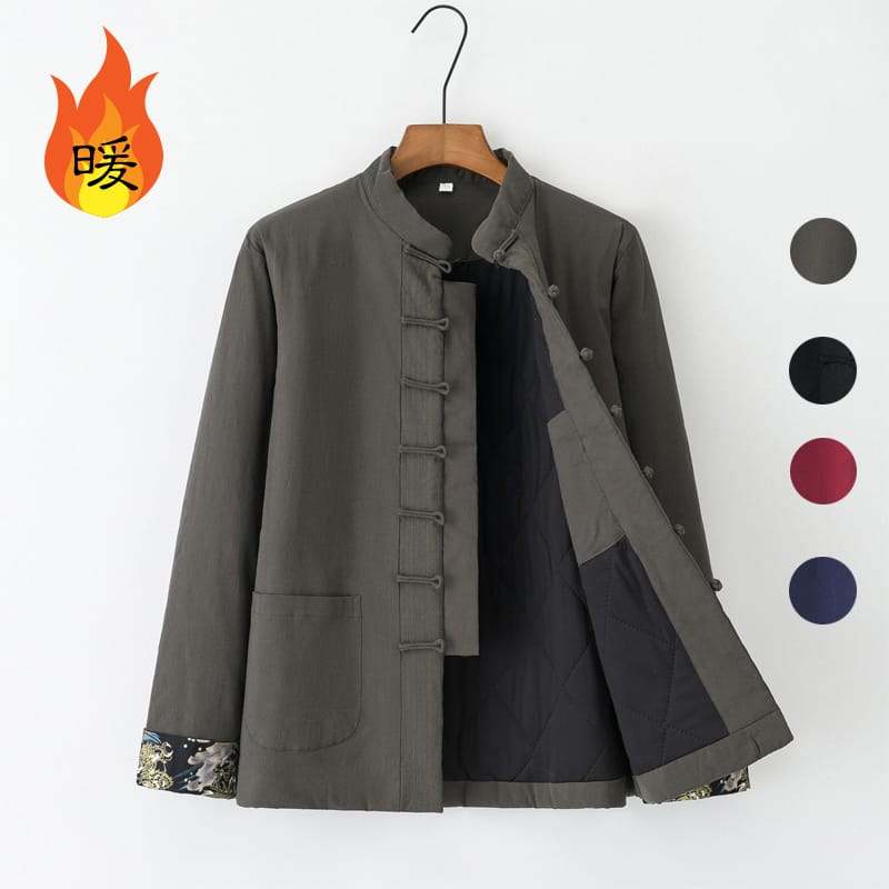 チャイナ服 カンフー服 ジャケット 中綿 キルティング裏地 防寒 暖か メンズ 唐装 プリント袖口 ストレッチ チャイナボタン 冬 送料無料