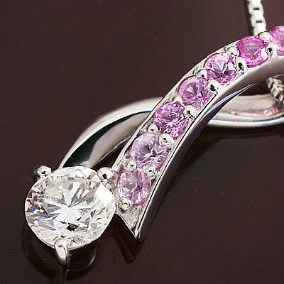【鑑別カード付】ダイヤモンド ネックレス 送料無料 プラチナ 天然ダイヤモンド 0.2ct（SIクラス G～Hカラー） 天然ピンクサファイア8石 グラデーション ペンダント「マリカ フロス」 4月誕生石 9月誕生石/製造オーダー品　約20日間納期｜誕生石ネックレスのCiao！