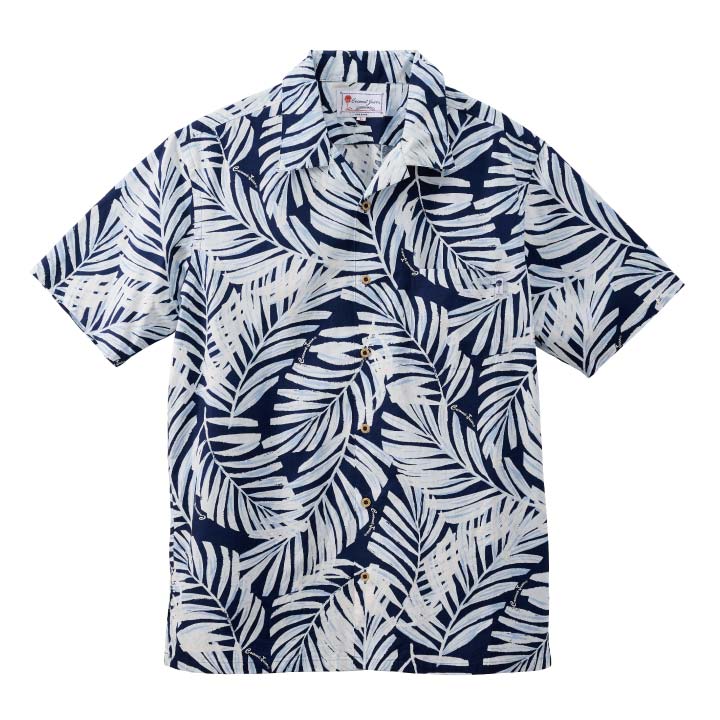 かりゆし御召しもの メンズオープンカラーシャツ（041）全2色 半袖 NAVY/JM0304137
