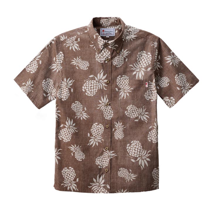 かりゆしお召しもの メンズボタンダウンシャツ 全4色 半袖 BROWN/JM0204337