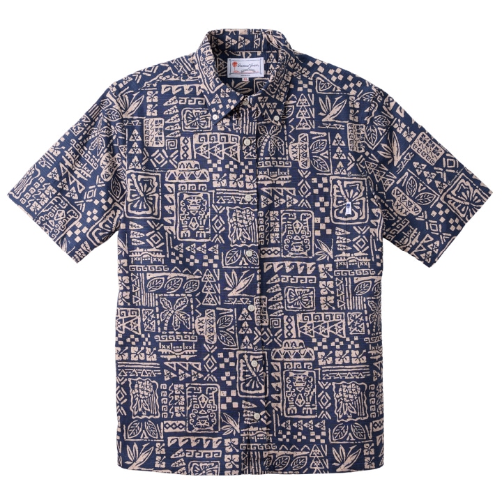 かりゆしお召しもの メンズボタンダウンシャツ 全3色 半袖 NAVY/JM0205538