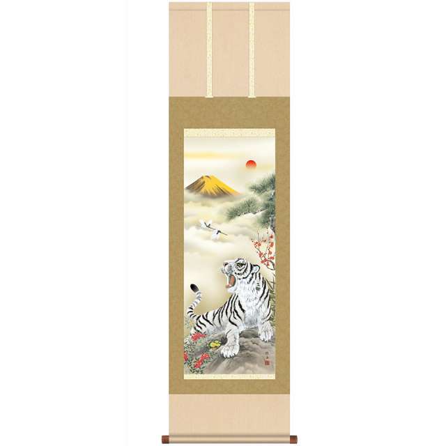 楽天市場】掛け軸 掛軸 尺三立 白虎南天吉兆図 長江桂舟 幅44.5×高さ約