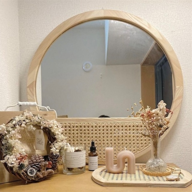 送料無料】壁掛けミラー ウォールミラー ラタン ミラー 鏡 壁掛け