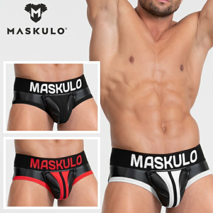ブリーフ メンズ レザー風 フェイクレザー ラバー 男性下着 インナー アンダー Maskulo マスクロ ARMORED ヒップパッド付き リフトアップブリーフ (ma-br200)