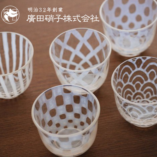 大正浪漫硝子 冷茶グラス 五客揃 140ml 廣田硝子(TR-5002)大正浪漫硝子の上品なシルエットと乳白模様がマッチした冷茶カップ5客セット