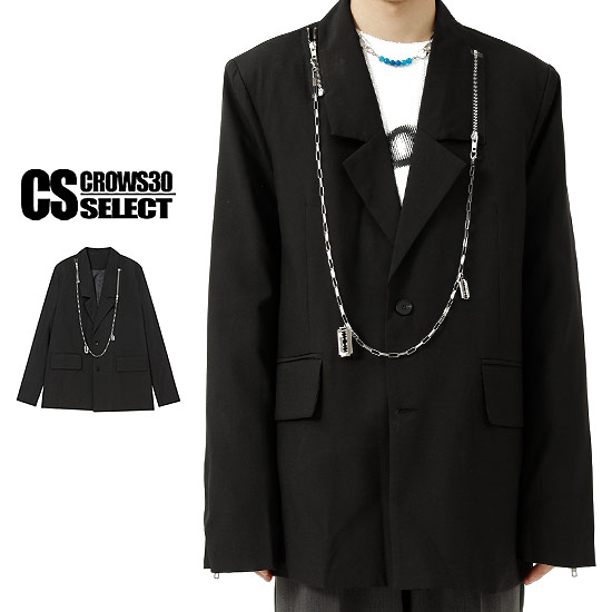 テーラードジャケット メンズ モード系 テーラードジャケット チェーン カミソリ ネックレス ブラック 黒 お兄系 V系 ビジュアル系 衣装 ホスト スカート男子 大人 送料無料 春 秋 冬 新作 個性的 ストリート系 アレグロ モード系 ブランド レディース Sgcc Bm