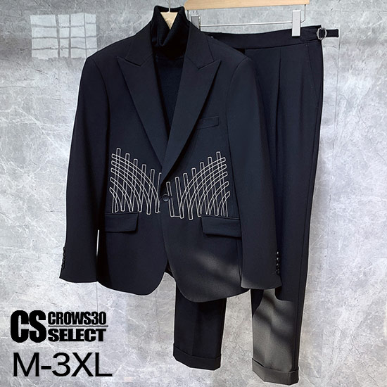 スーツ メンズ モード系 スーツ メンズ V系 スーツ メンズ テーラードジャケット 変形 刺繍 幾何学柄 オシャレ キレイ目 個性的 お兄系 ホスト V系 ビジュアル系 ファッション 衣装 韓国 ファッション ユニセックス ホスト スーツ 結婚式 二次会 パーティー|クローズCROWS-WHITEorBLACK-
