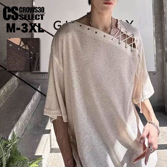 モード系 メンズ Tシャツ メンズ モード系 Tシャツ メンズ 大きいサイズ カットソー メンズ V系 tシャツ メンズ レースアップ スピンドル 新作 お兄系 ホスト ヴィジュアル系 ファッション ストリート系ファッション スカート男士 衣装 V系ファッション
