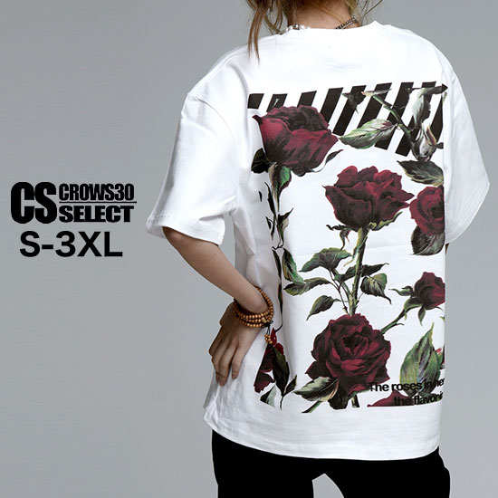モード系 メンズ Tシャツ メンズ モード系 Tシャツ メンズ モード系 カットソー メンズ 大きいサイズ tシャツ ビッグプリント バラ 花柄 薔薇 パンク ロック 新作 お兄系 ホスト V系 ビジュアル系 ファッション スカート男子 地雷系 バンド ステージ衣装