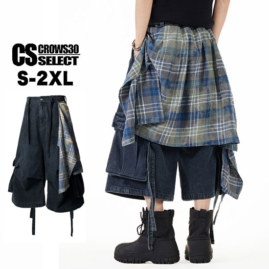 モード系 ショートパンツ メンズ ハーフパンツ メンズ モード系 メンズ クロップドパンツ メンズ デニムパンツ 半端丈 メンズスカート チェック スカート男子 送料無料 春 夏 新作 ボトムス V系 パンツ ヴィジュアル系 ファッション 衣装 レディース バンド ステージ衣装|クローズCROWS-WHITEorBLACK-