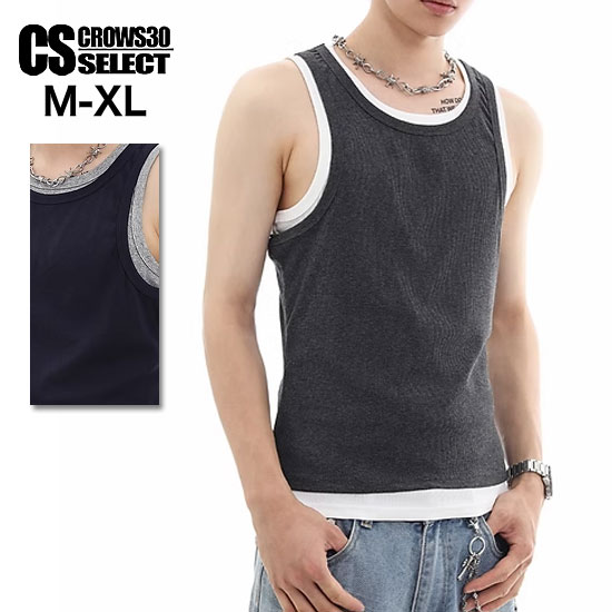 モード系 メンズ タンクトップ メンズ Tシャツ メンズ モード系 ダブルタンクトップ レディース V系 カットソー メンズ モード系 ファッション 重ね着風 V系 ファッション 新作 お兄系 ホスト ヴィジュアル系 ファッション バンド ステージ衣装