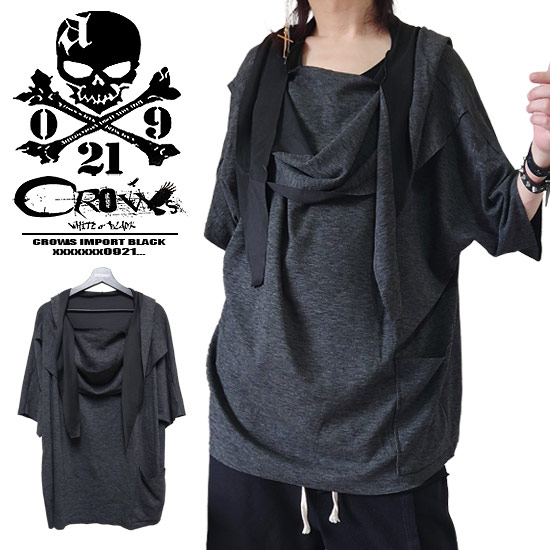 ドレープカットソー メンズ モード系 メンズ Tシャツ レディース 変形 カットソー メンズ ドルマンカットソー 大きいサイズ ビッグカットソー 夏 春 新作 ホスト ヴィジュアル系 ファッション 個性的 衣装 韓国 スカート男子 alcw｜クローズCROWS-WHITEorBLACK-