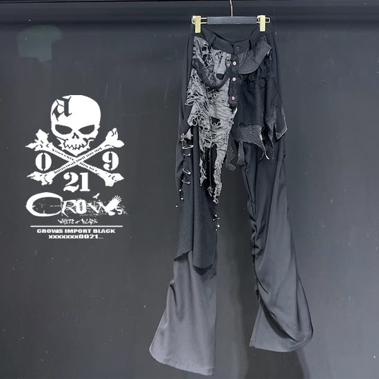 イージーパンツ メンズ モード系 パンツ メンズ V系 スラックスパンツ モード系 メンズ ボトムス ダメージ加工 レザー切替 切替 チェック スカート男士 きれい目 お兄系 ホスト ヴィジュアル系 ファッション ストリート系ファッション 衣装 レディース ブラック 黒 alcw