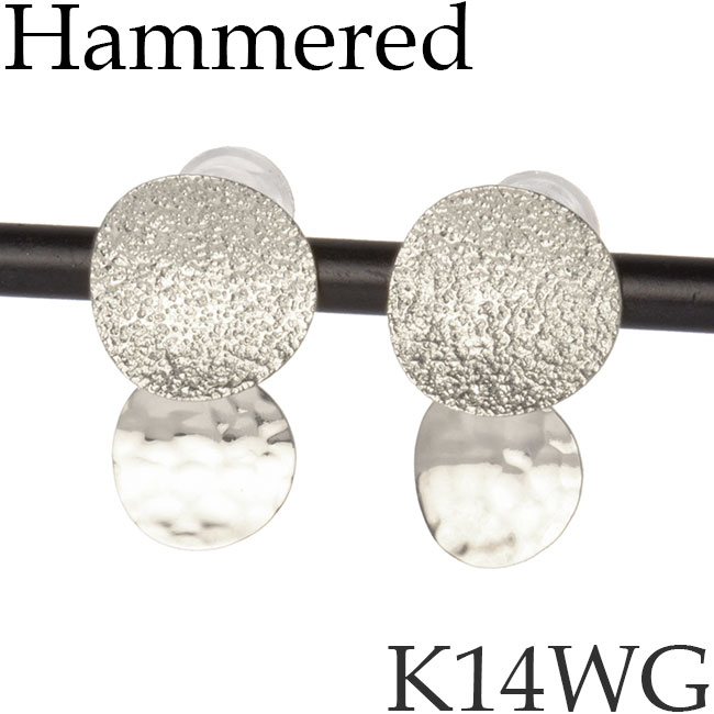 ピアス スタッドピアス 14Kホワイトゴールド 槌目加工 地金ピアス ラウンド シンプル K14WG 14KWG 14金 日本製 [sy][25-12]