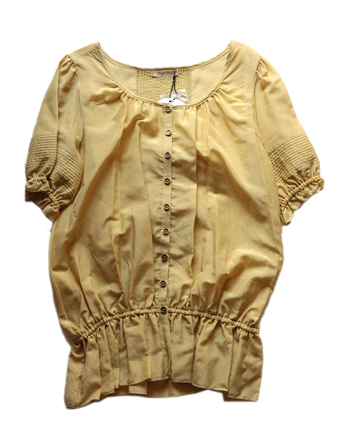 綿 シルク パフスリーブ 半袖 ブラウス[SG]（返品交換ギフト包装不可）レディース 女性 かわいい 9号 Mサイズ ファッション カットソー トップス Uネック 骨格ウェーブ コットン 絹 夏 春｜キュリアス（雑貨・スーツケース）