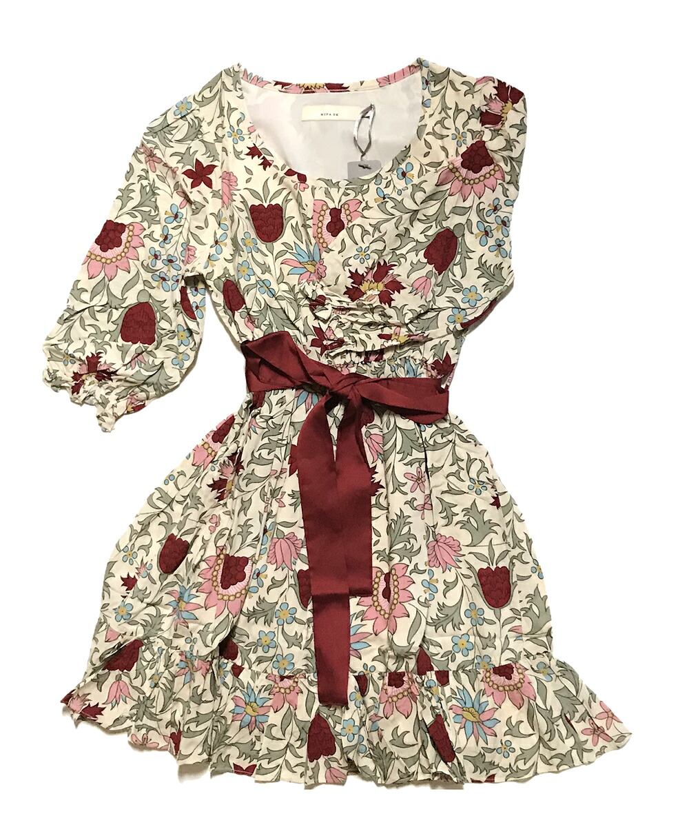 限定☆リボンベルト・レトロフラワーワンピースGRAYby mina U.K☆[MF9]（雑貨）（返品・交換・ギフト包装不可）【送料無料】レディース かわいい 花柄 骨格ウェーブ 華奢 9号 フレアワンピース ミニワンピース｜キュリアス（雑貨・スーツケース）