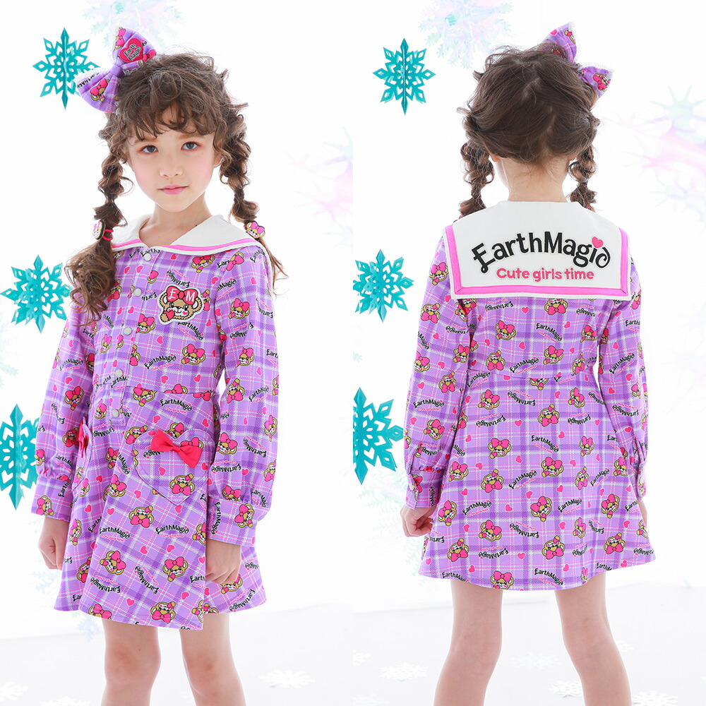 Earthmagic正規取扱店 10 12新作入荷 アースマジック 21秋冬 ツイルハートチェックマフィー総柄セーラーカラーワンピース 21秋冬女児 女の子 子供服 キッズ 100 110 1 130 140 シロ 白 ラベンダー 紫 Deerfieldtwpportage Com