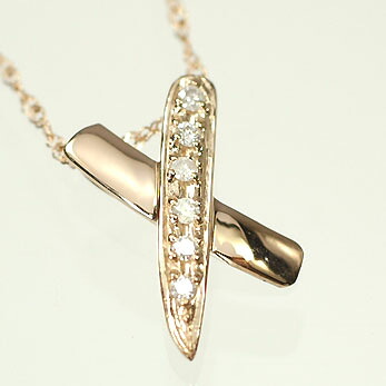 ダイヤモンド ネックレス ピンクゴールド 天然ダイヤ0.04ct×ピンクゴールド　キスマークペンダント（ネックレス）【対応】