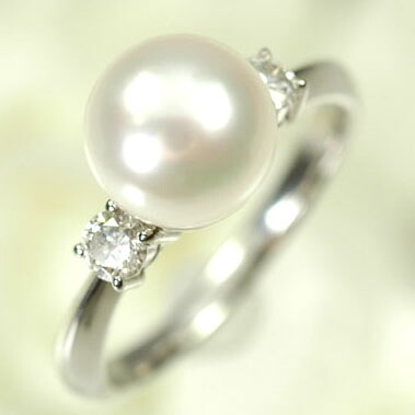 プラチナ・花珠パール(8mm珠・鑑別書付)・ダイヤ0.2ct リング(指輪)|キュートジュエリー