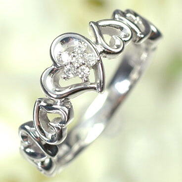 ダイヤモンド リング K18WG・ダイヤモンド0.05ct　ハートリング（指輪） 送料無料 ダイヤモンド指輪