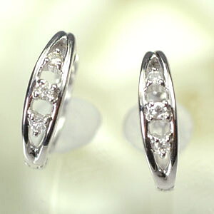 ダイヤモンド ピアス フープ K14WG・ダイヤモンド0.04ct　中折れピアス｜キュートジュエリー