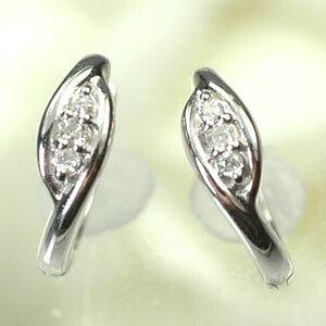 ダイヤモンド ピアス フープ K14WG・ダイヤモンド0.04ct 中折れピアス|キュートジュエリー