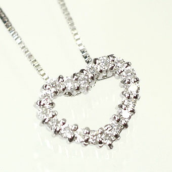 ダイヤモンド ネックレス K18WG・ダイヤ0.1ct　オープンハートペンダント（ネックレス）