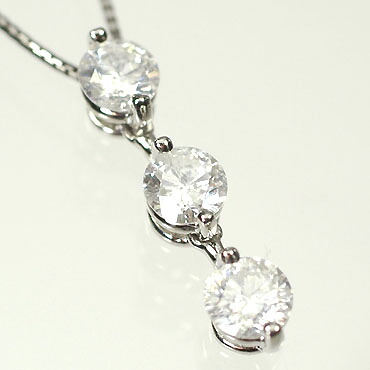 プラチナ ダイヤモンド ネックレス スリーストーン プラチナ・ダイヤ1.0ct（Iカラー・I1・鑑定書付）　スリーストーンペンダント(ネックレス)｜キュートジュエリー