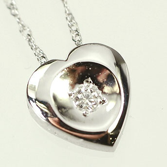 ダイヤモンド ネックレス ハート＆キューピッド K18WG・ダイヤ0.02ct（H&C・鑑別書カード付）　ハートペンダント（ネックレス）【対応】｜キュートジュエリー