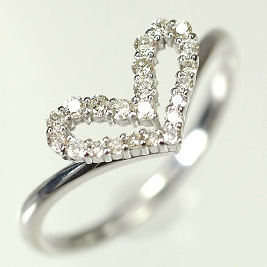 ダイヤモンド リング K18WG・ダイヤモンド0.2ct オープンハートリング(指輪) ダイヤモンド指輪|キュートジュエリー