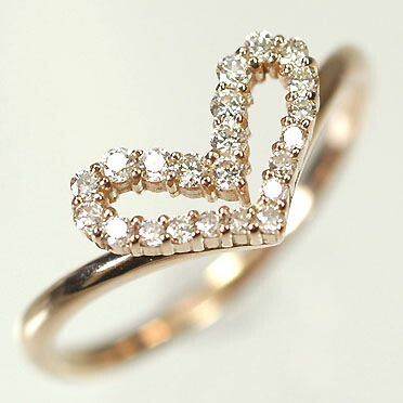 ダイヤモンド リング ピンクゴールド K18PG・ダイヤモンド0.2ct　オープンハートリング（指輪） ダイヤモンド指輪｜キュートジュエリー