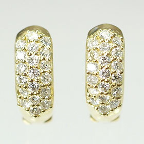 ダイヤモンド ピアス パヴェ イエローゴールド K18・ダイヤ0.3ct　中折れパヴェピアス｜キュートジュエリー