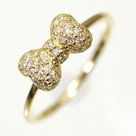 ダイヤモンド リングK18YG・ダイヤモンド0.22ct　リボンリング（指輪） ダイヤモンド指輪｜キュートジュエリー