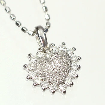 ダイヤモンド ネックレス K18WG・ダイヤ0.08ct　ブラッシュハートペンダント（ネックレス）｜キュートジュエリー