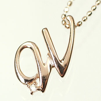 イニシャル ネックレス ダイヤモンド K10PG・ダイヤ0.03ct　イニシャルペンダント「W」（ネックレス）